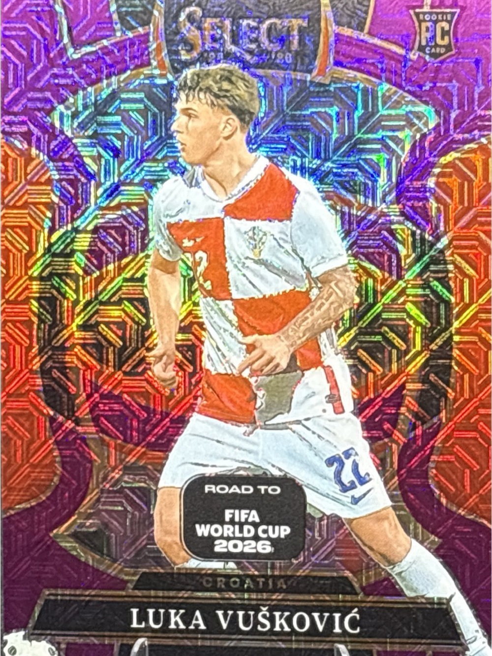Panini Select Luka Vušković Rookie Soccer Card — Purple Holo foil Prizm